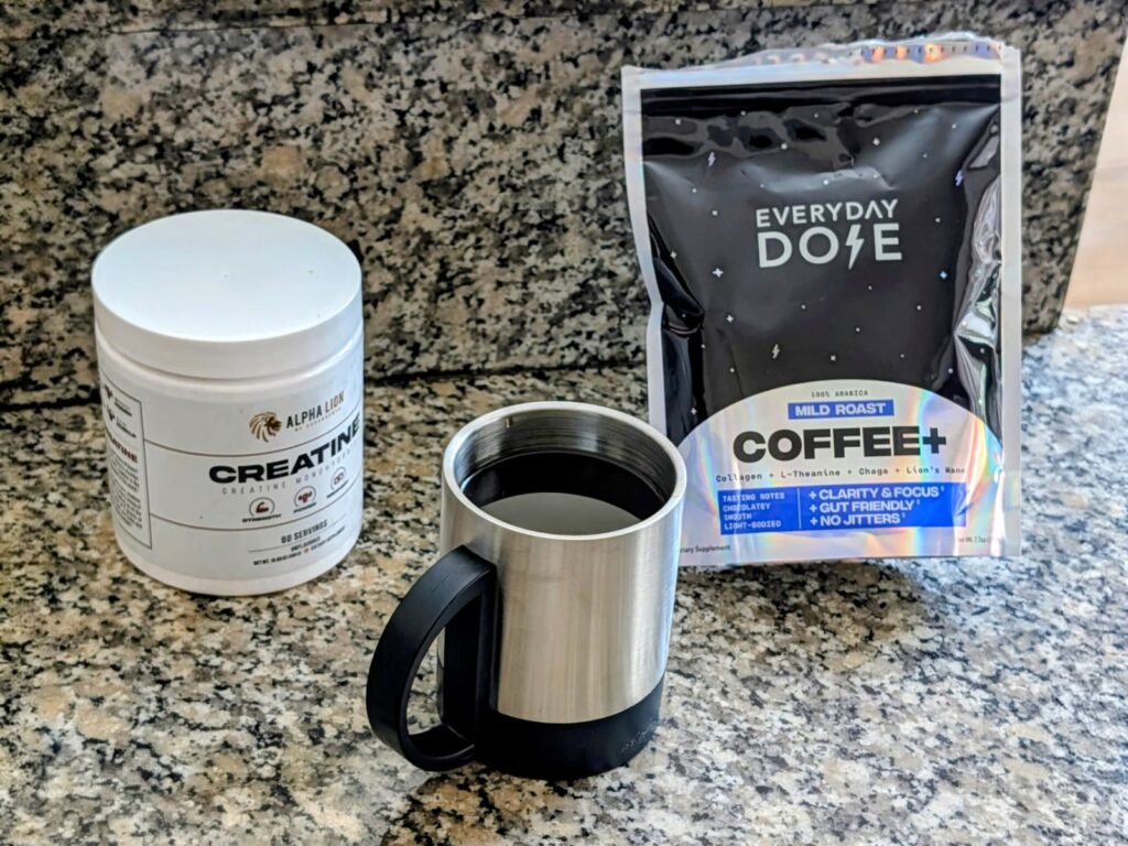 Everyday Dose mushroom coffee and Alpha Lion creatine morning stack